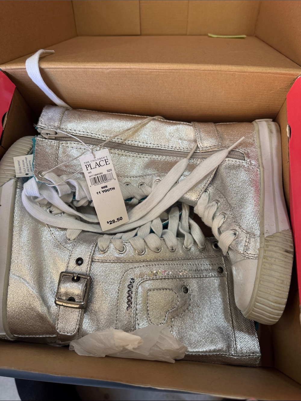 The Children's Place Metallic Silver High-Top Sneakers with Buckle